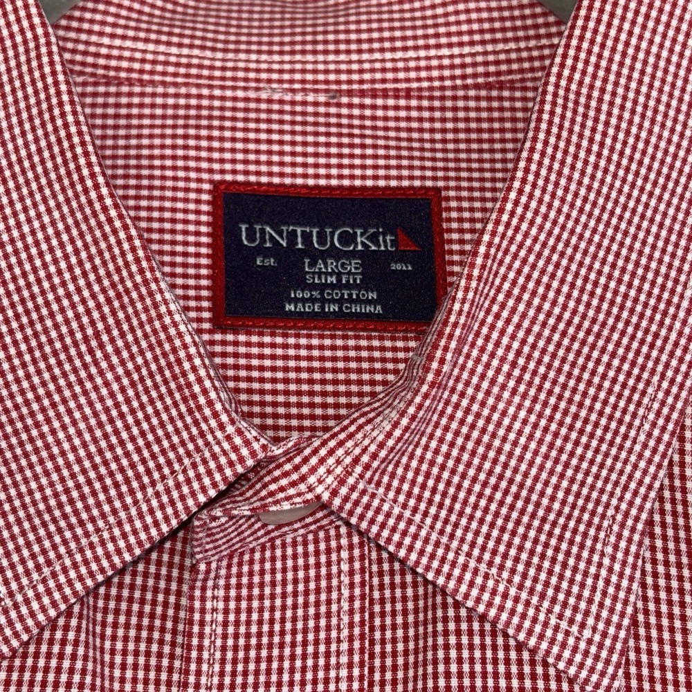 UNTUCKit Slim Fit Shirt Mens Size Large Red White Plaid 100% Cotton